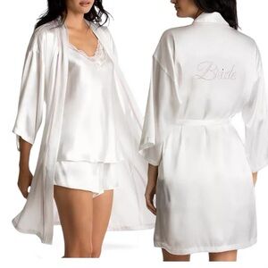 Linea Donatella White and Pink Bridal Robe and Pajama Set